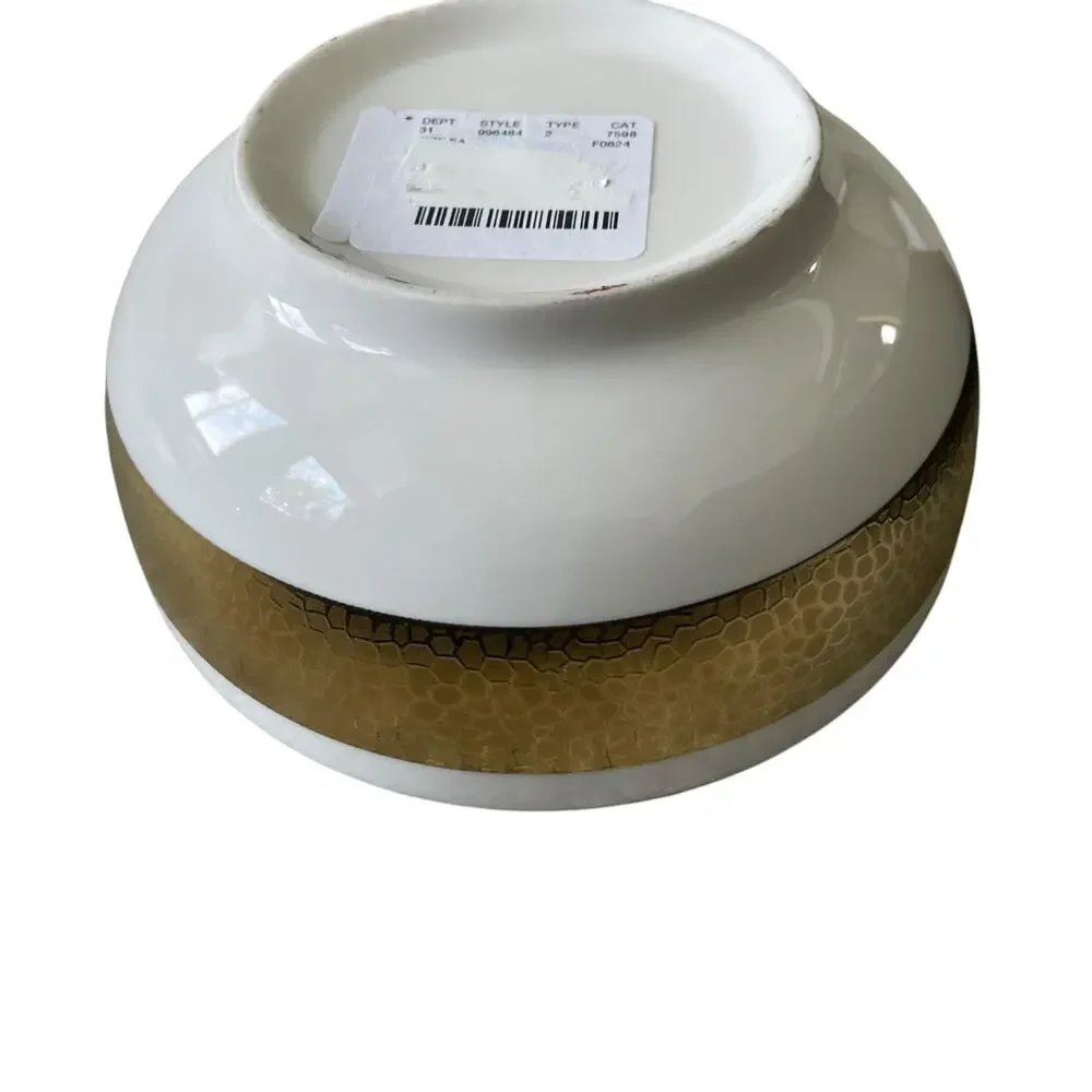 Yedi Metallic Gold Tone 6in Ceramic Bowls Set of 4 Holiday Glam White NEW